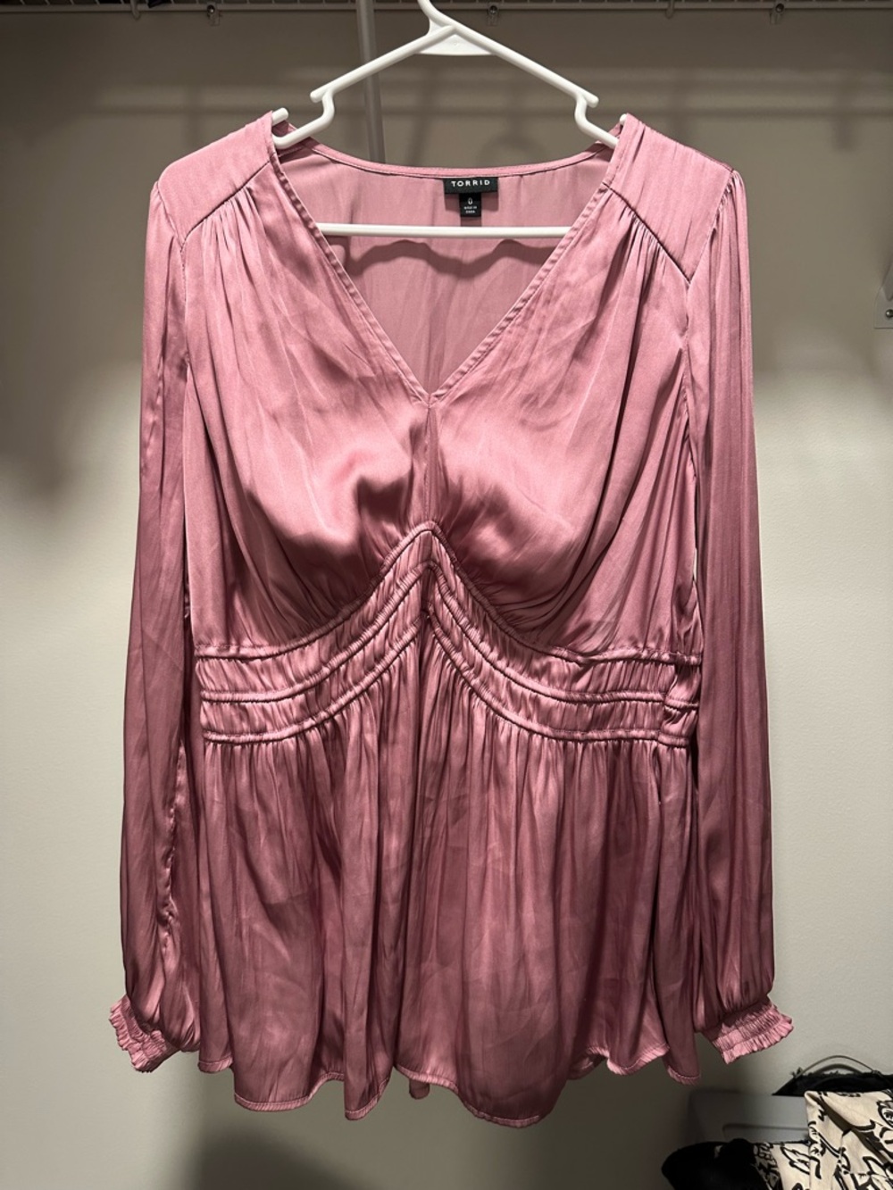 torrid Rose Pink Satin V-Neck Long Sleeve Blouse